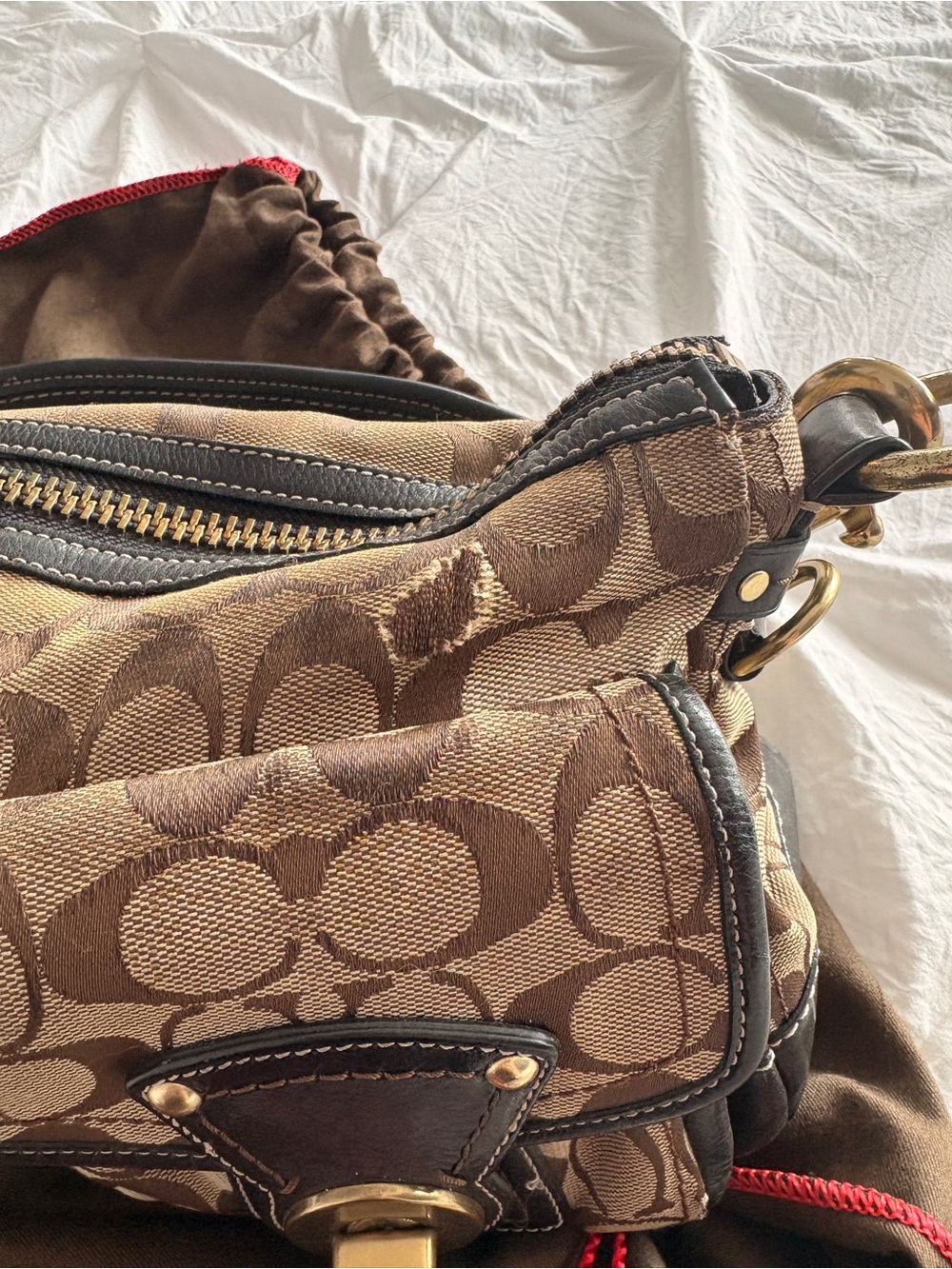 Coach Signature Soho Shoulder Bag | Brown Monogram Canvas & Leather Purse - Picture 7 of 7